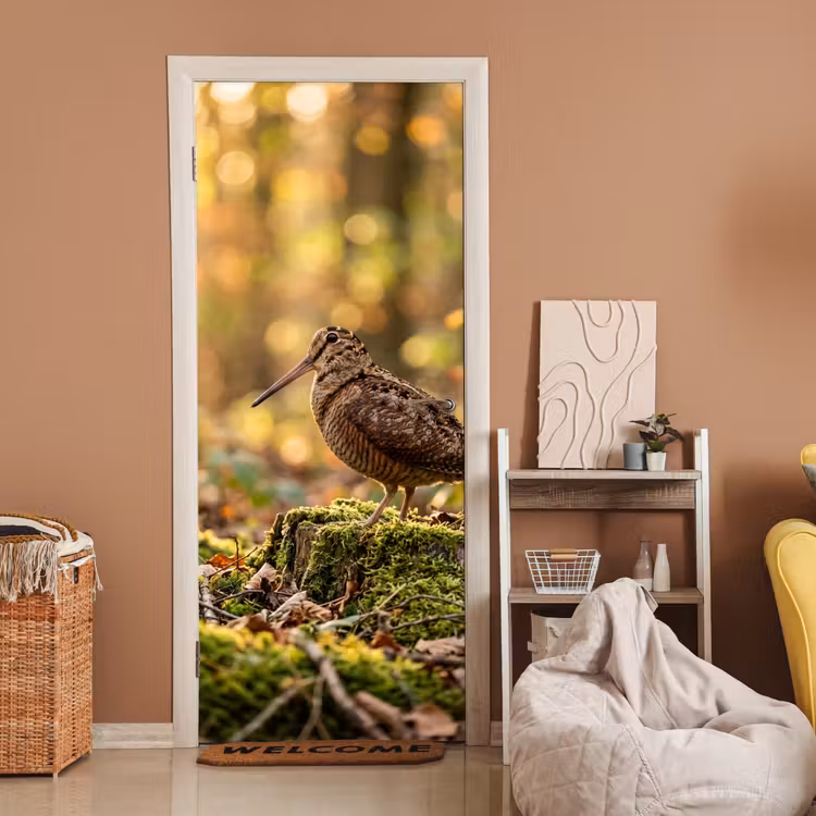 Houtsnip - Bos - Bladeren - Herfst - Gecamoufleerd deurposter klein -sfeer1
