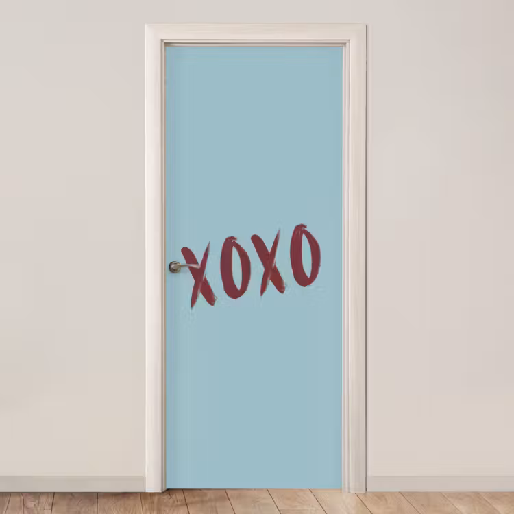 XOXO - Blauw - Rood deurposter klein -3d_beige
