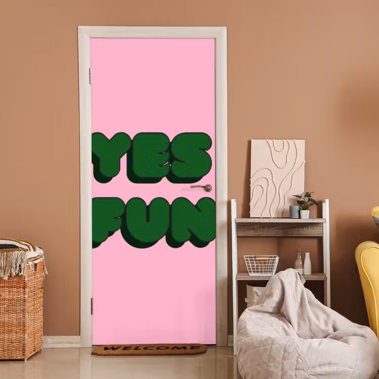 Yes fun - Groen - Roze deurposter klein -sfeer1