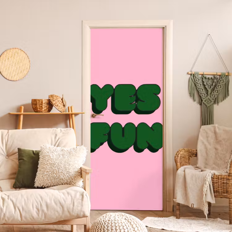 Yes fun - Groen - Roze deurposter klein -sfeer2