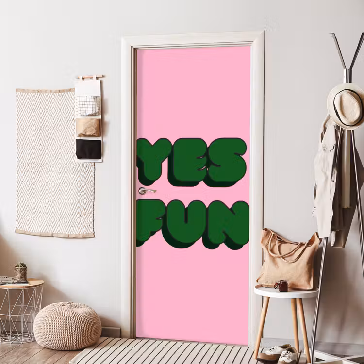 Yes fun - Groen - Roze deurposter klein -sfeer6