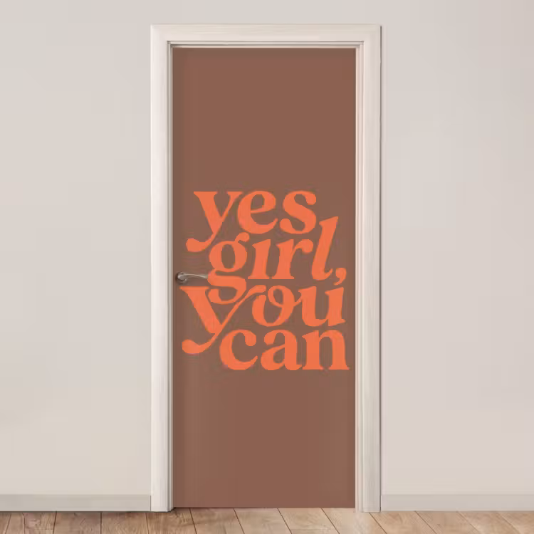 Yes girl you can - Oranje - Bruin deurposter klein -3d_beige