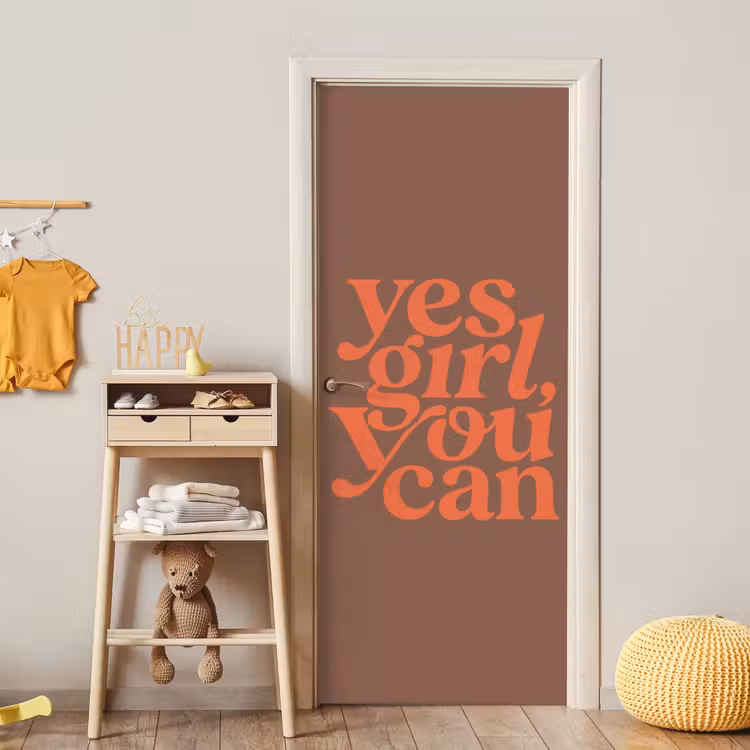 Yes girl you can - Oranje - Bruin deurposter klein -sfeer4