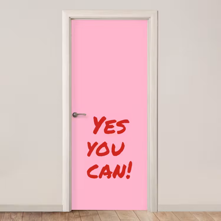 Yes you can do it - Rood - Roze deurposter klein -3d_beige