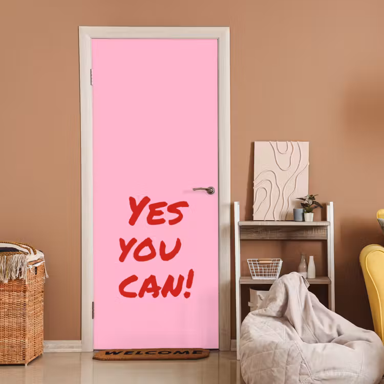 Yes you can do it - Rood - Roze deurposter klein -sfeer1