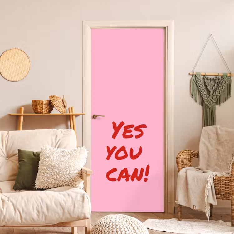 Yes you can do it - Rood - Roze deurposter klein -sfeer2