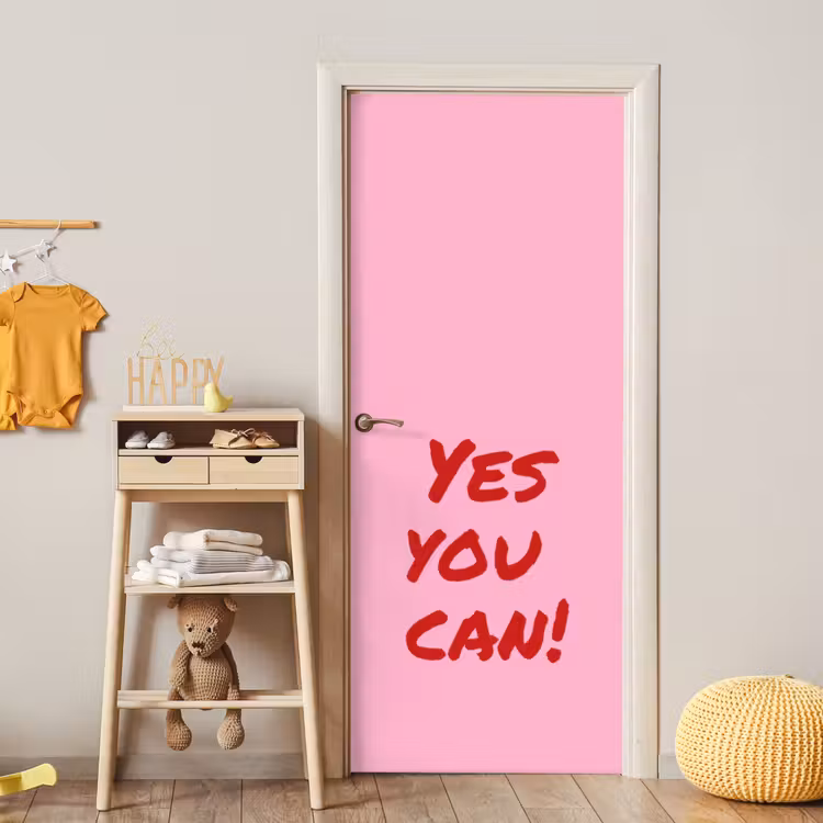 Yes you can do it - Rood - Roze deurposter klein -sfeer4