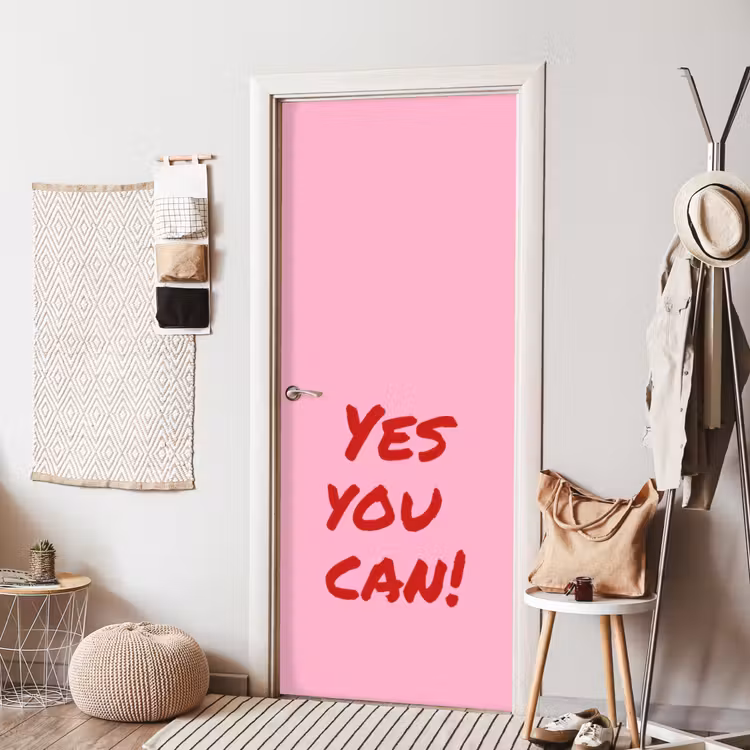 Yes you can do it - Rood - Roze deurposter klein -sfeer6