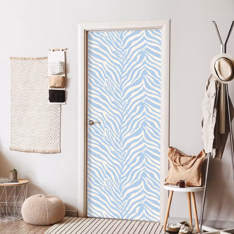 Zebra - Motief - Blauw - Wit deurposter klein 289 -sfeer6