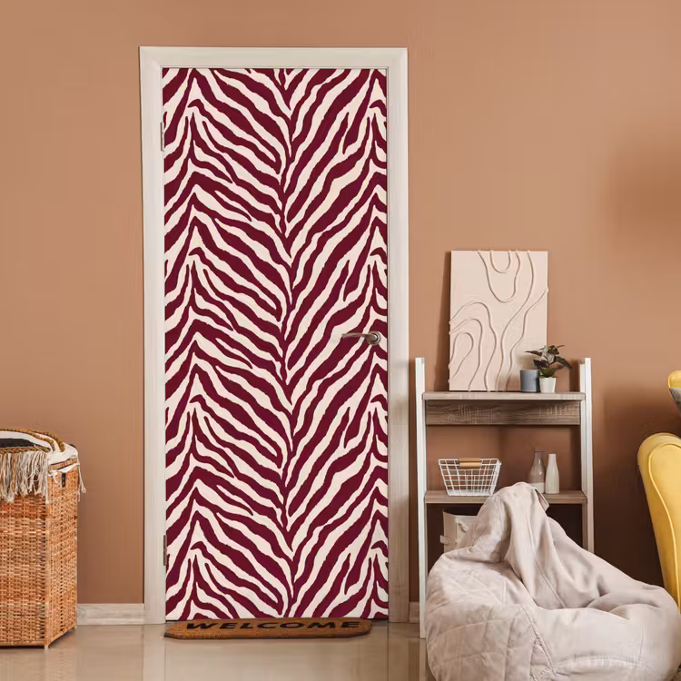 Zebra - Motief - Bordeaux - Rood deurposter klein 289 -sfeer1