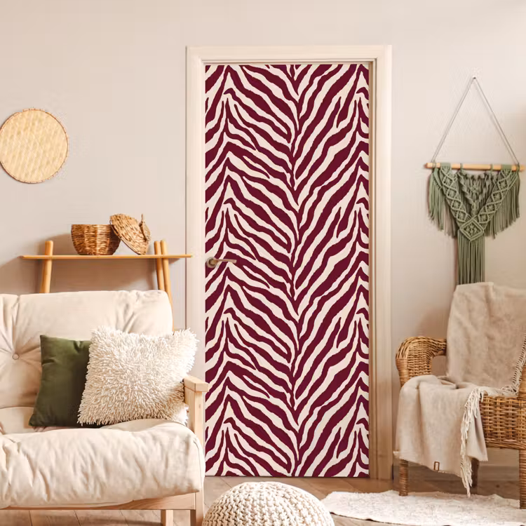 Zebra - Motief - Bordeaux - Rood deurposter klein 289 -sfeer2