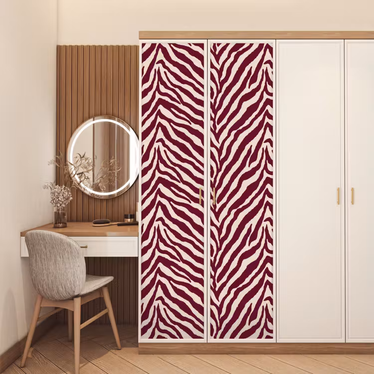 Zebra - Motief - Bordeaux - Rood deurposter klein 289 -sfeer3