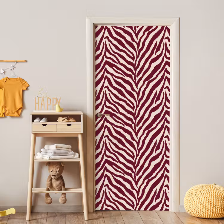 Zebra - Motief - Bordeaux - Rood deurposter klein 289 -sfeer4