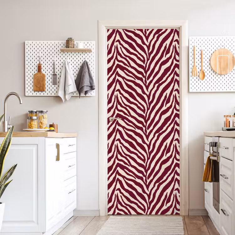 Zebra - Motief - Bordeaux - Rood deurposter klein 289 -sfeer5