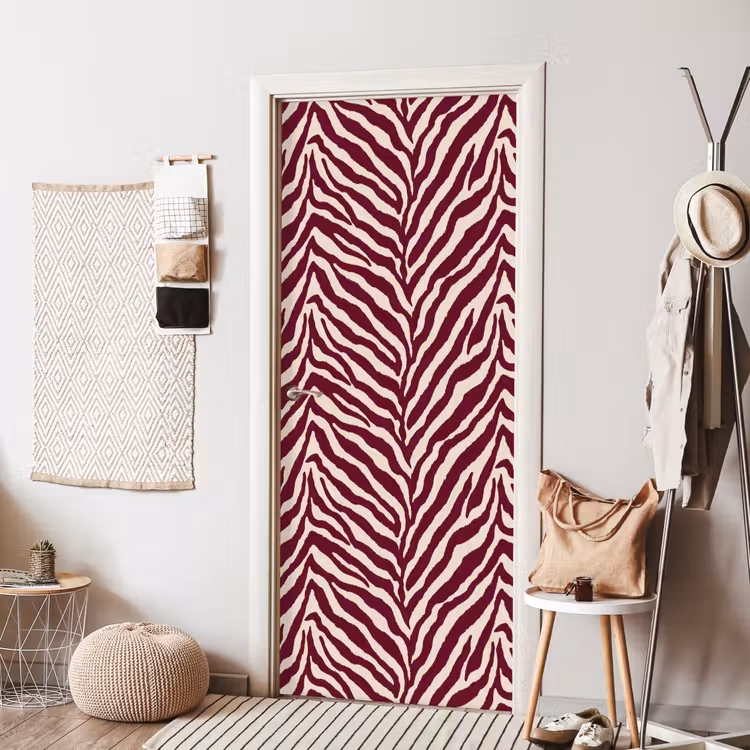 Zebra - Motief - Bordeaux - Rood deurposter klein 289 -sfeer6
