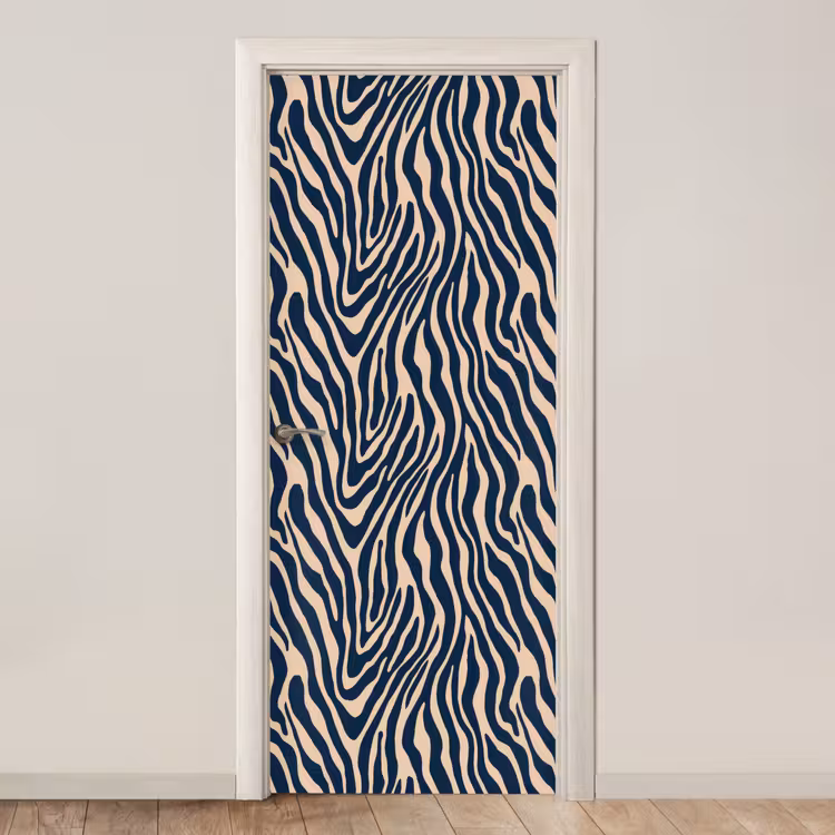Zebra - Patroon - Blauw - Beige deurposter klein 289 -3d_beige