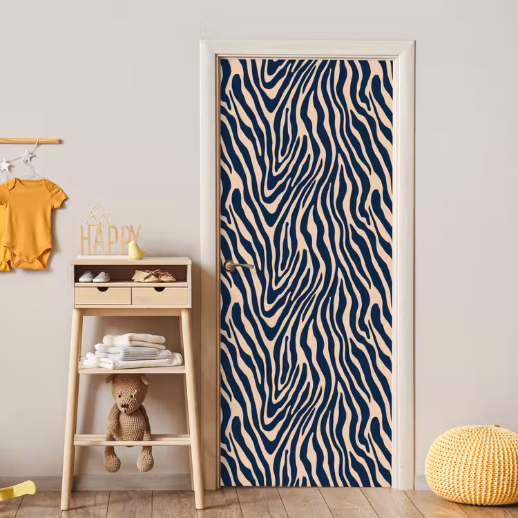 Zebra - Patroon - Blauw - Beige deurposter klein 289 -sfeer4