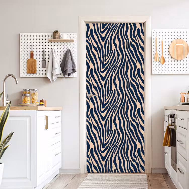 Zebra - Patroon - Blauw - Beige deurposter klein 289 -sfeer5