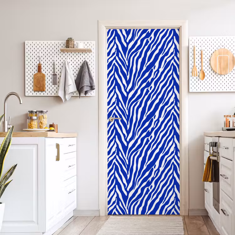 Zebra - Patroon - Kobalt - Blauw deurposter klein 289 -sfeer5