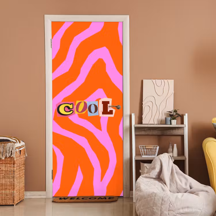 Zebraprint - Grafisch - COOL - Oranje deurposter klein -sfeer1