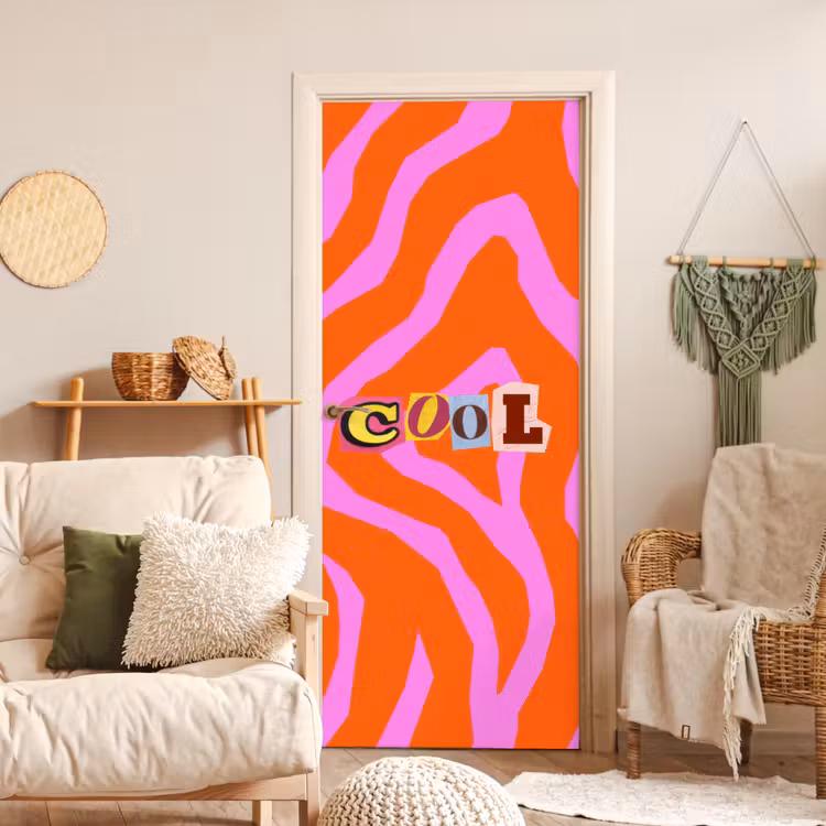 Zebraprint - Grafisch - COOL - Oranje deurposter klein -sfeer2