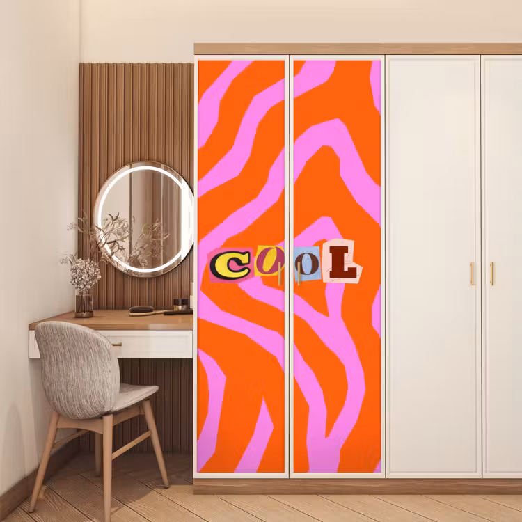 Zebraprint - Grafisch - COOL - Oranje deurposter klein -sfeer3