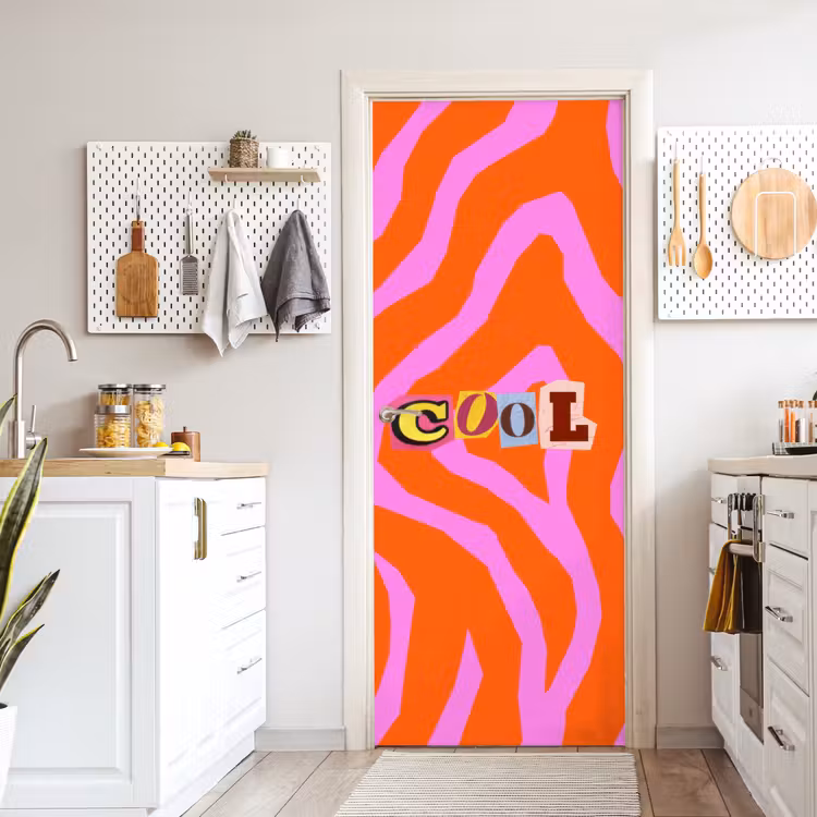 Zebraprint - Grafisch - COOL - Oranje deurposter klein -sfeer5