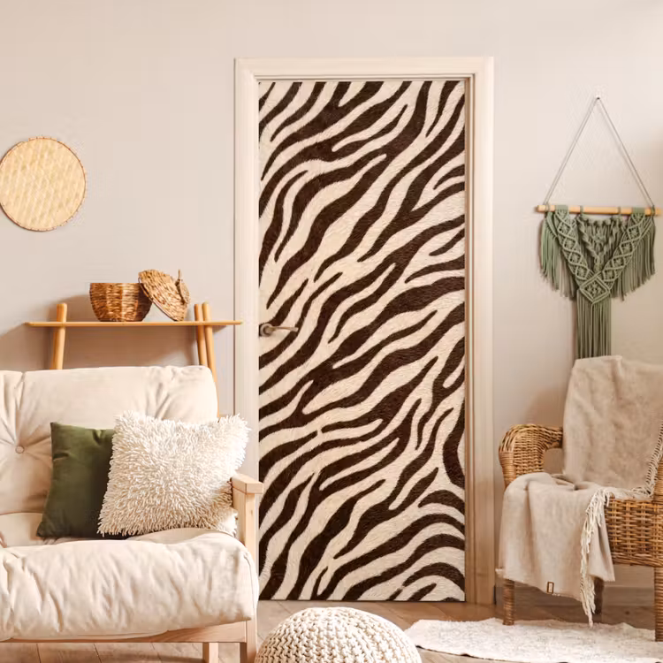 Zebra - Strepen - Bruin deurposter klein -sfeer2