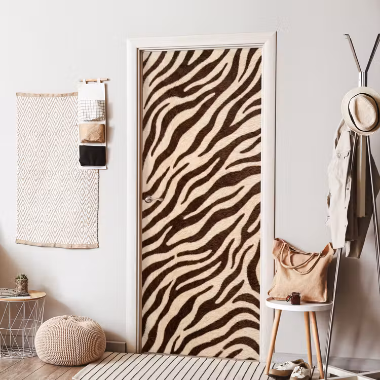 Zebra - Strepen - Bruin deurposter klein -sfeer6