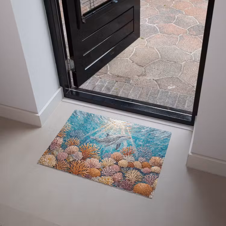 Dieren - Mozaïek - Oceaan - Koraal - Blauw Deurmat klein -sfeer5