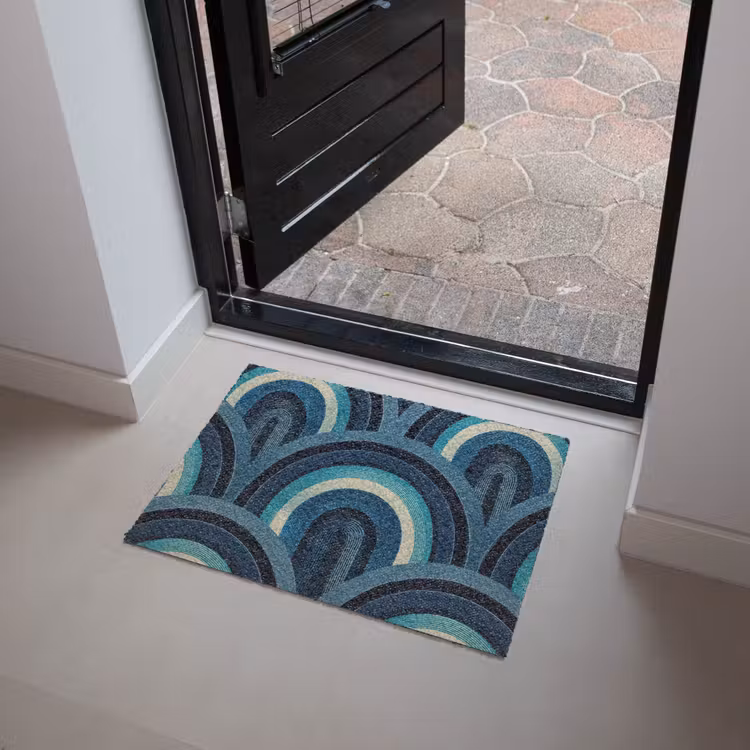 Bogen - Geometrisch - Patroon - Blauw - Retro Deurmat klein 898 -sfeer5