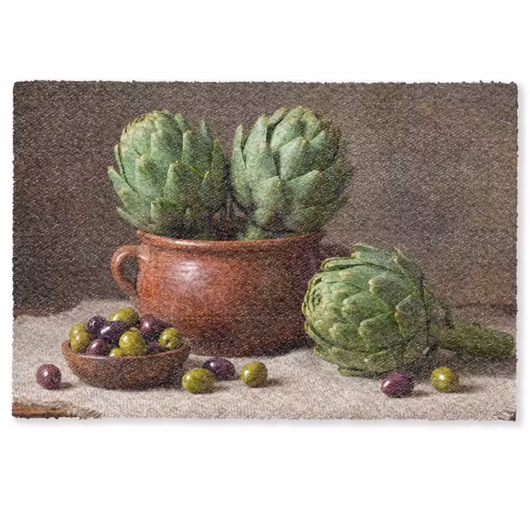 Doormat - Artichokes - Olives - Food - Artisjokken - Olijven - Eten Deurmat klein