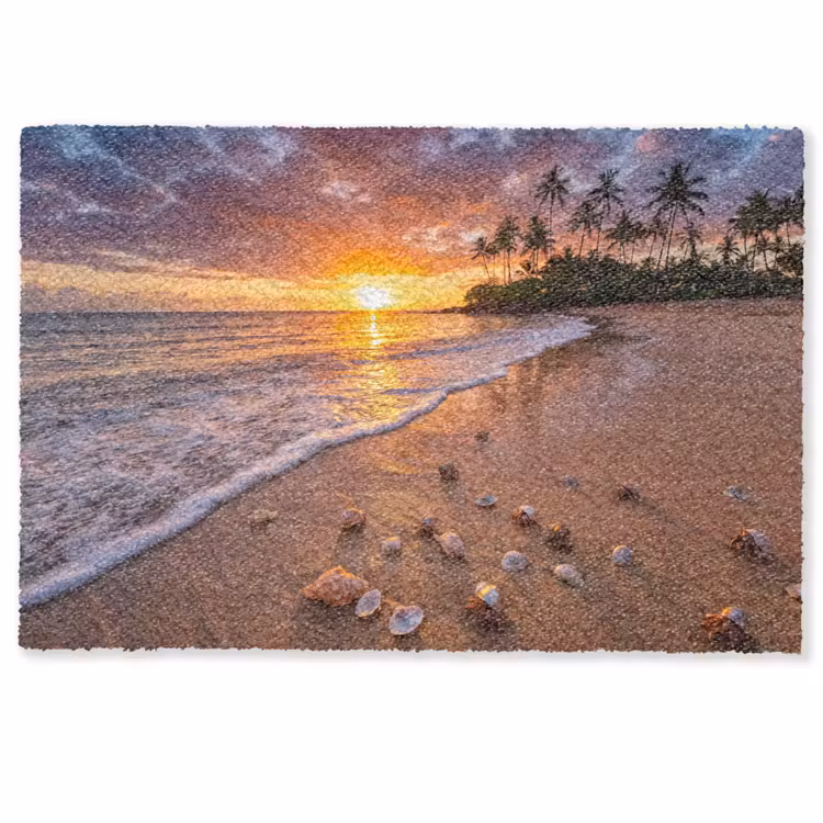 Strand - Zonsondergang - Palmbomen - Natuur - Oranje Deurmat klein -zkaufland3d