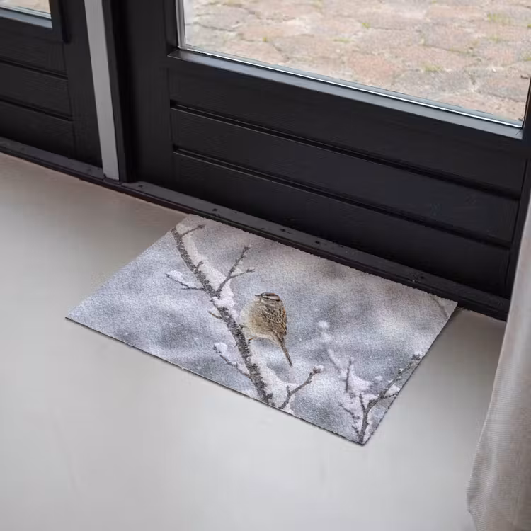 Vogel - Tak - Sneeuw - Winter Deurmat klein -sfeer2