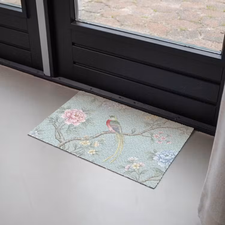 Vogel - Bloemen - Kleurrijk Deurmat klein -sfeer2