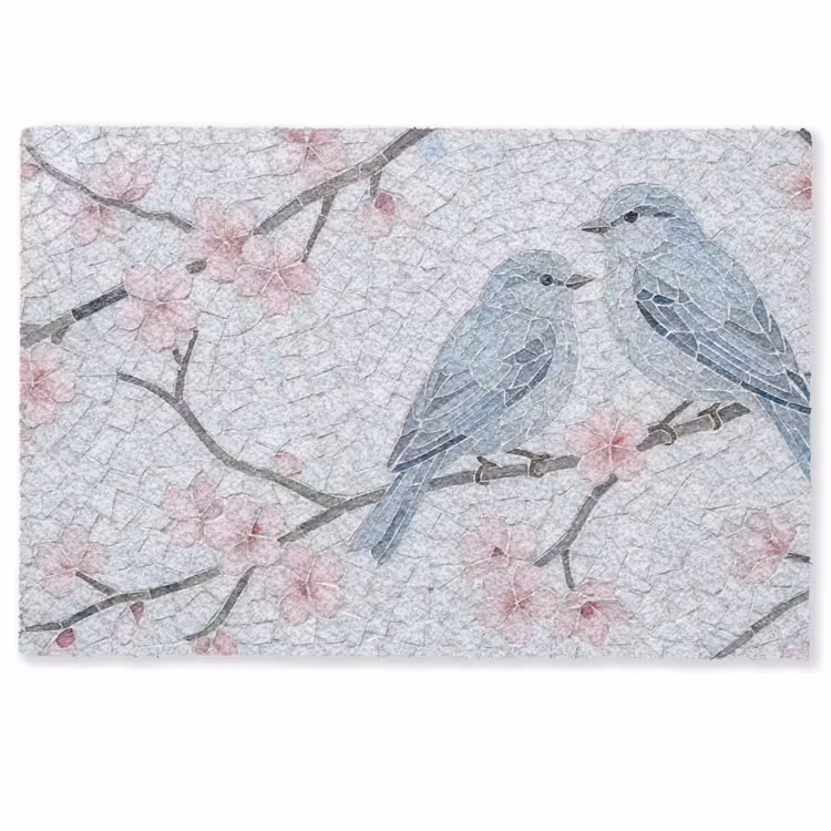 Vogel - Bloemen - Natuur - Mozaïek - Roze Deurmat klein -zkaufland3d