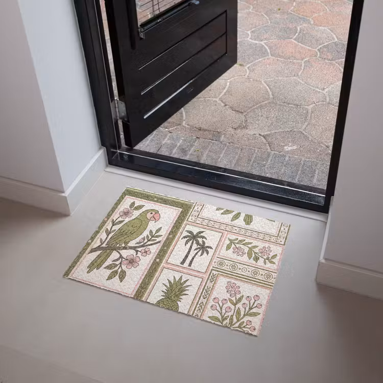 Vogel - Tropisch - Patroon - Decoratief - Groen Deurmat klein -sfeer5