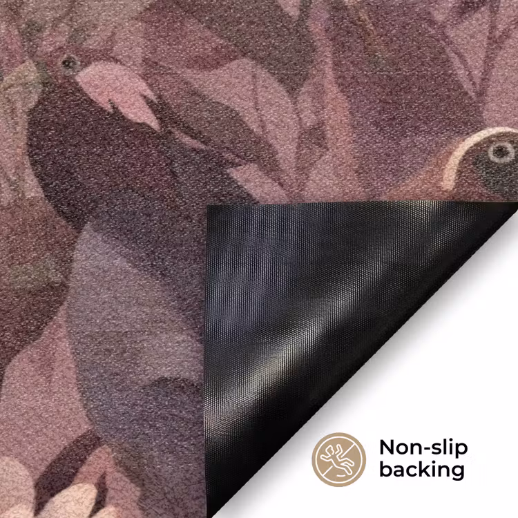 Vogels - Bladeren - Roze Deurmat klein 898 -antislip_EN
