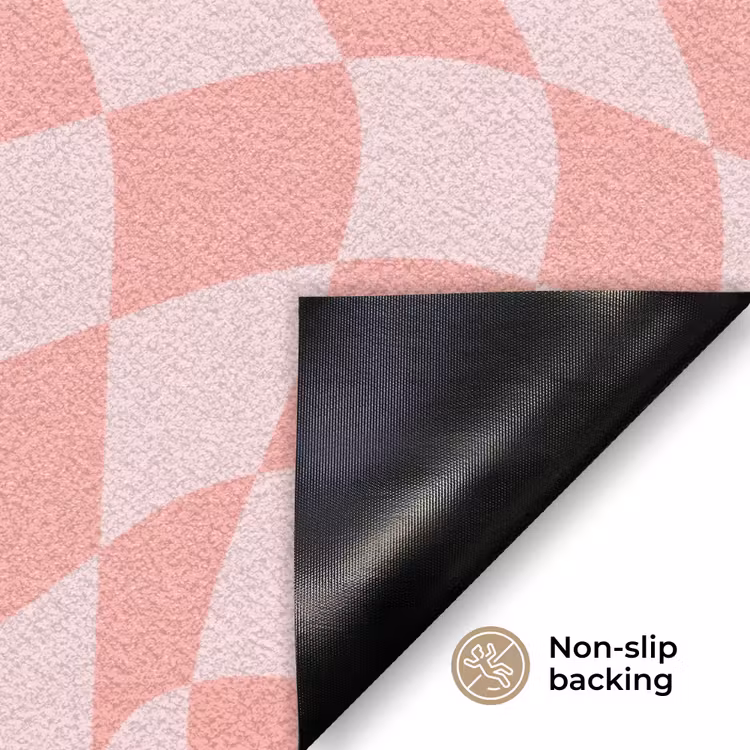 Hokjes patroon - Roze - Golvende lijnen Deurmat klein -antislip_EN