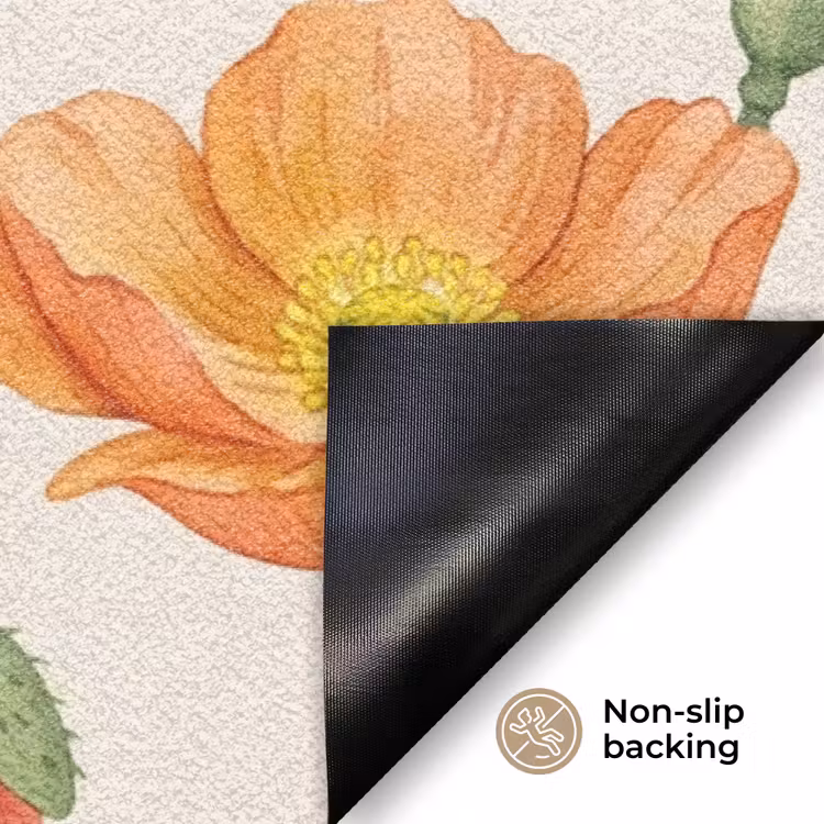 Vlinders - Klaprozen - Illustratie - Kleurrijk Deurmat klein -antislip_EN