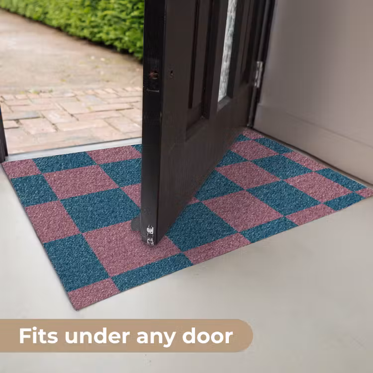 Schaakbord print - Blauw - Rood - Blokjes Deurmat klein -USP_EN