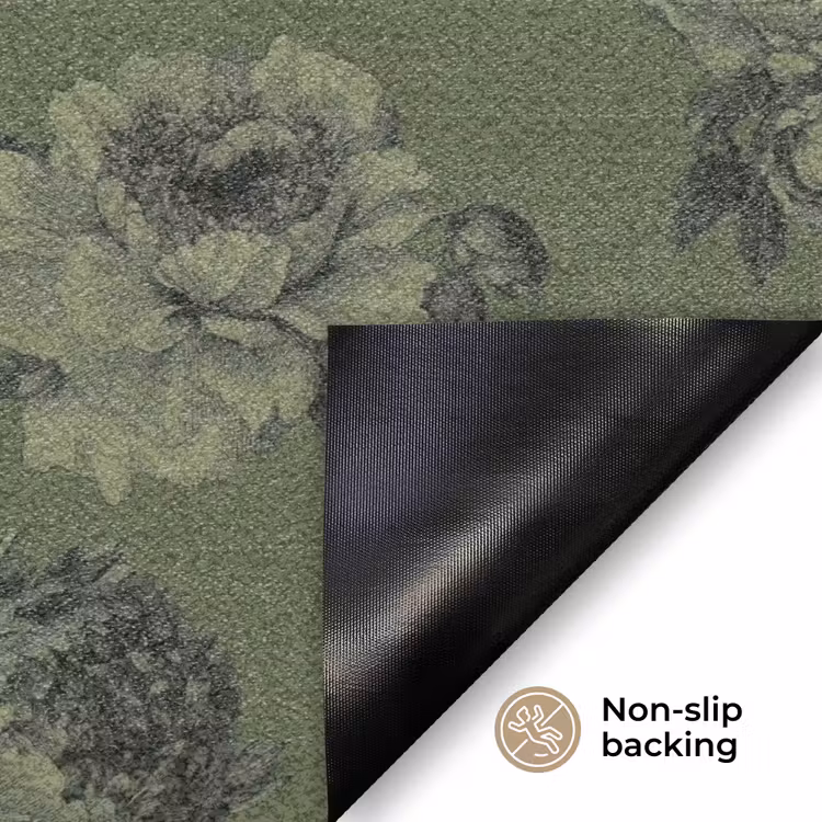 Klassiek - botanisch - olijfgroen - bloemen Deurmat klein 898 -antislip_EN