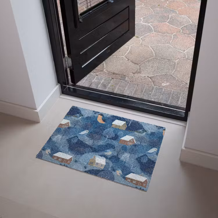 Huisjes - Vogels - Sneeuw - Winter - Blauw Deurmat klein 898 -sfeer5