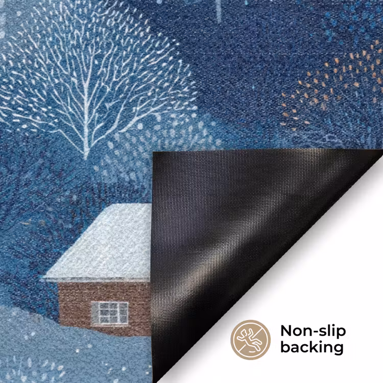 Huisjes - Vogels - Sneeuw - Winter - Blauw Deurmat klein 898 -antislip_EN