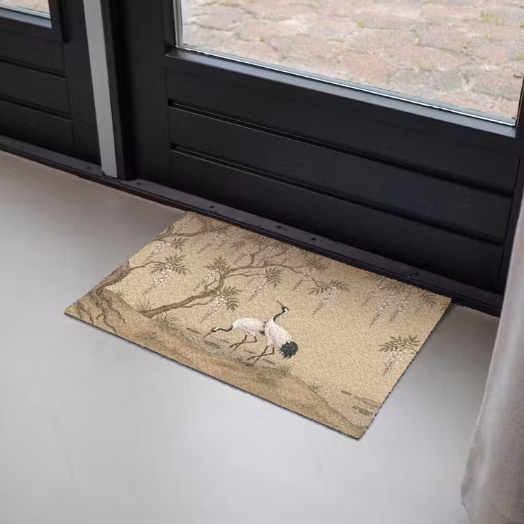 Kraanvogels - Water - Beige Deurmat klein -sfeer2
