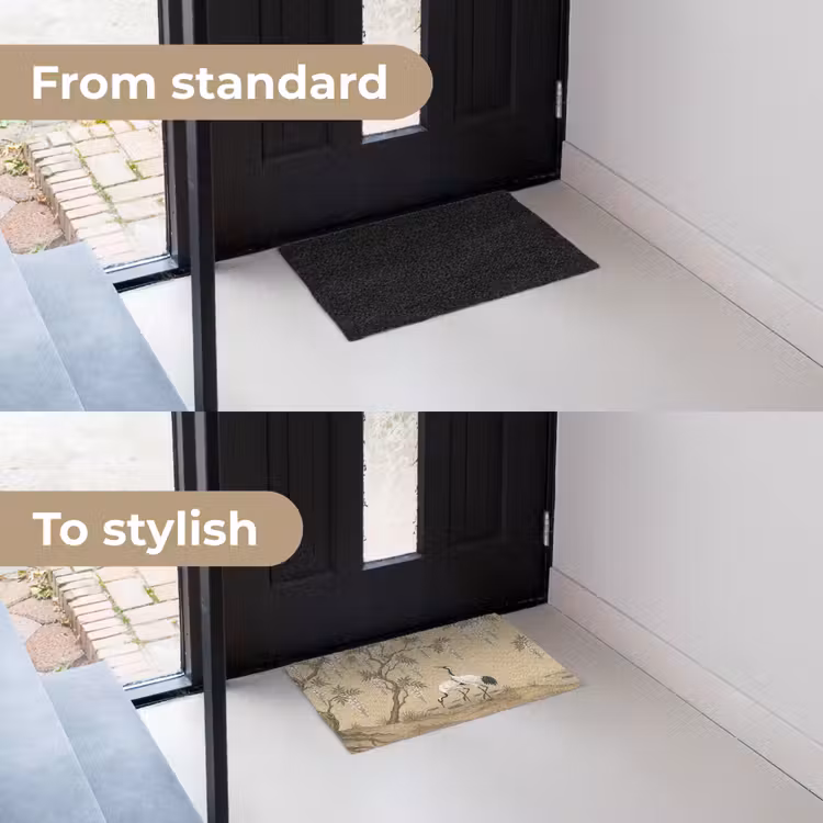 Kraanvogels - Water - Beige Deurmat klein -voor-na_EN