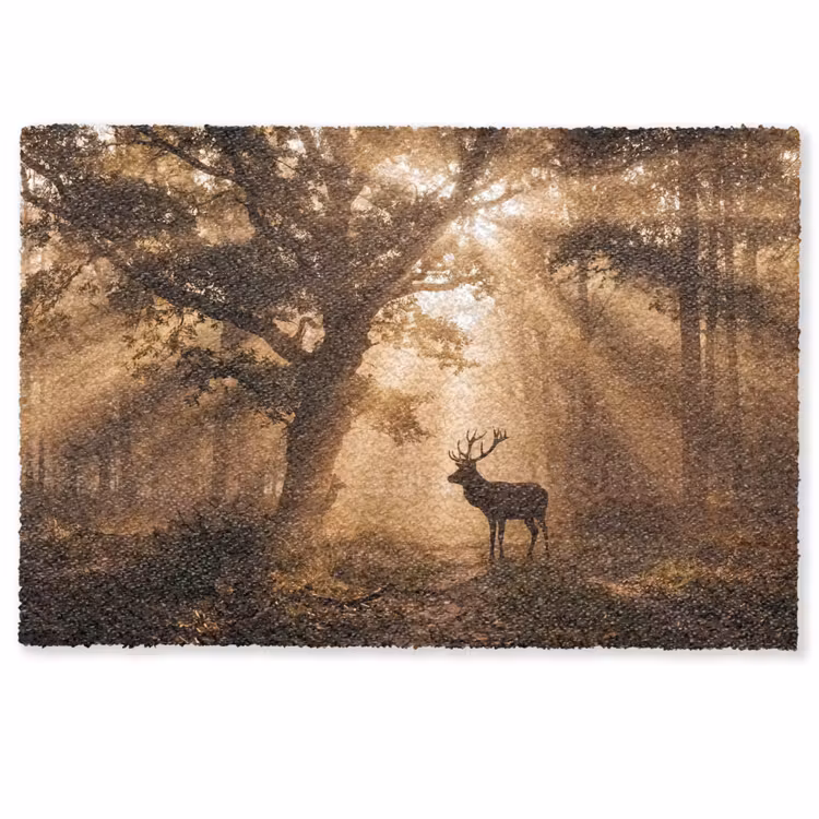 Hert - Bos - Mistig - Natuur - Goud Deurmat klein -zkaufland3d