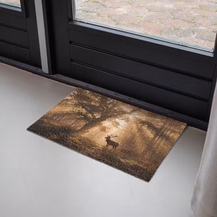 Hert - Bos - Mistig - Natuur - Goud Deurmat klein -sfeer2