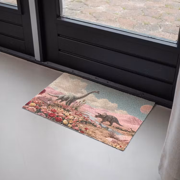 Doormat - Dinosaur - Pink - Landscape - Dinosaurus - Roze - Landschap Deurmat klein