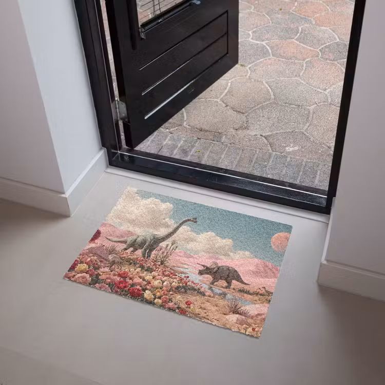 Doormat - Dinosaur - Pink - Landscape - Dinosaurus - Roze - Landschap Deurmat klein